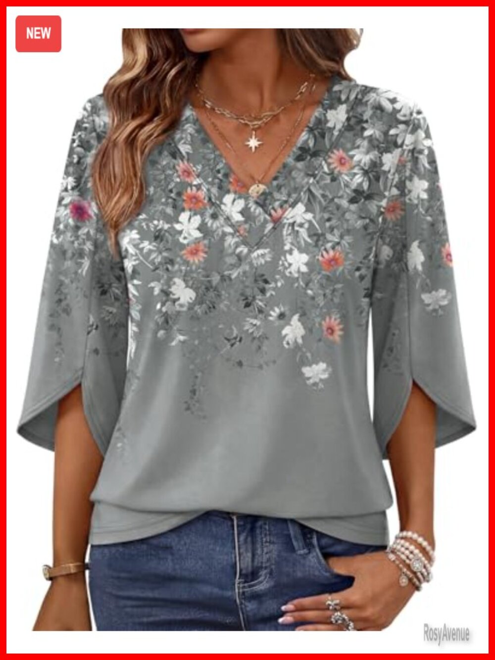 Women's V-Neck Bell Sleeve T-Shirt Dressy Casual Flowy